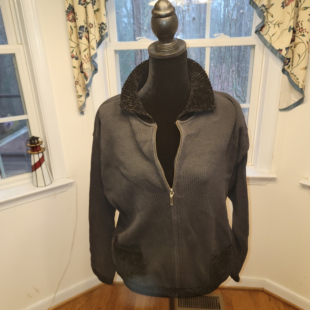 Cousin Johnny Black Sweater‎ Jacket Cardigan Size Large